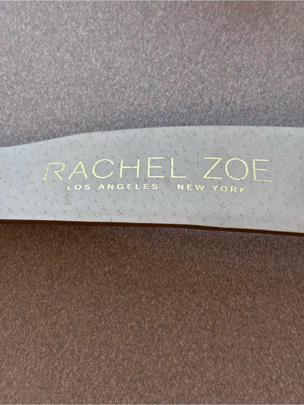 Rachel Zoe Taupe Vegan Leather Belt with Gold Crystal Link Buckle